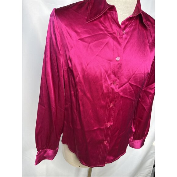 Bloomingdale's Silk Blouse Womens Sz 10 Pink Button Down Shirt Removable Tie Top - Picture 5 of 7